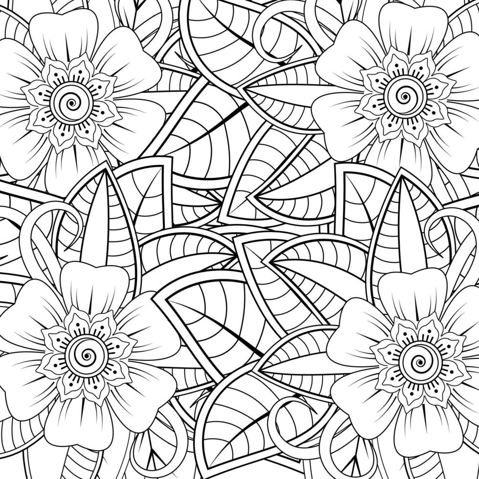 Esquema de patrón de flores cuadradas en estilo mehndi para colorear la página del libro vector