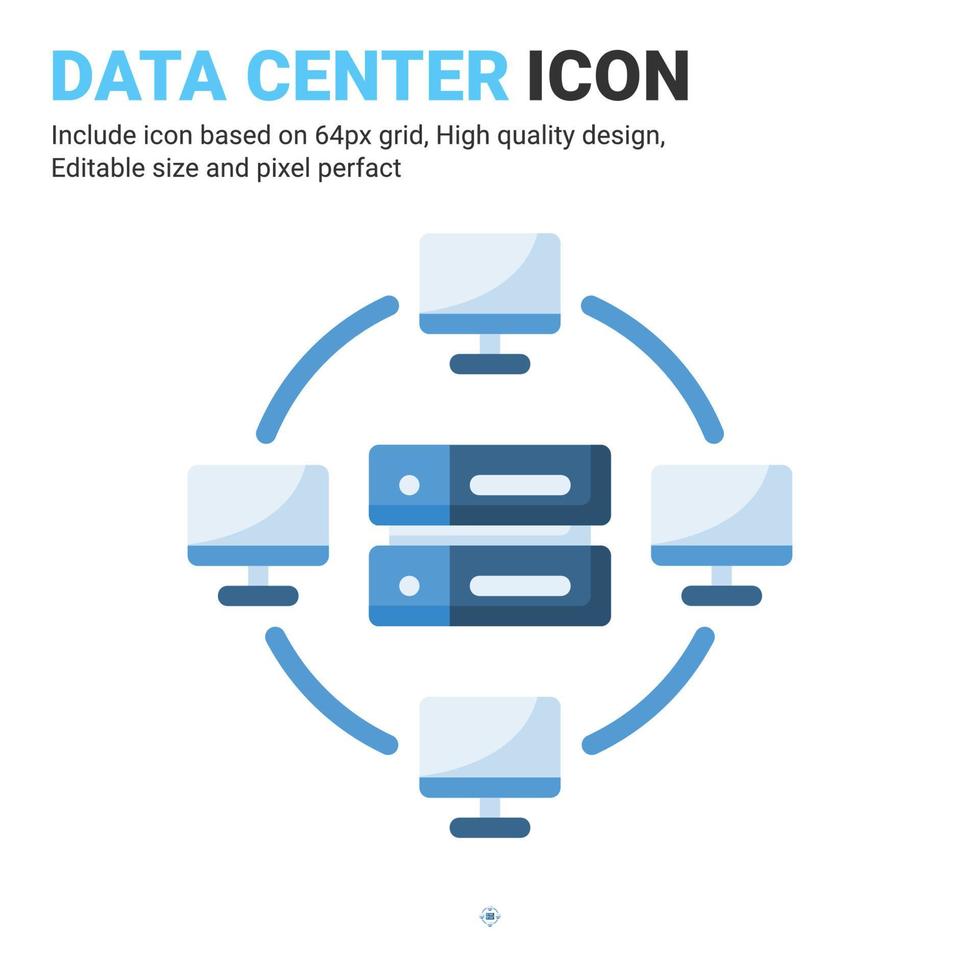 Data center icon vector with flat color style isolated on white background. Vector illustration database, server sign symbol icon concept for digital IT, industry, technology, apps, web and project