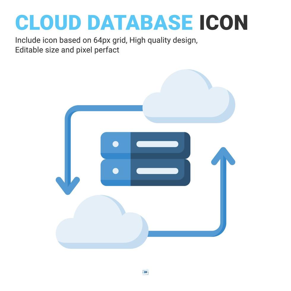 vector de icono de base de datos en la nube con estilo de color plano aislado sobre fondo blanco. concepto de icono de símbolo de signo de servidor de datos de ilustración vectorial para TI digital, industria, tecnología, aplicaciones, web, interfaz de usuario y proyecto