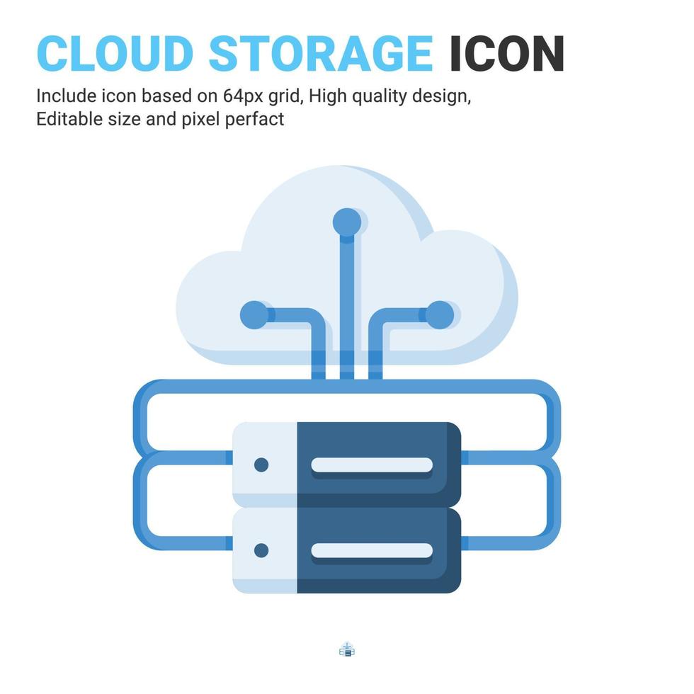 Cloud storage icon vector with flat color style isolated on white background. Vector illustration data server sign symbol icon concept for digital IT, logo, industry, technology, apps, web and project