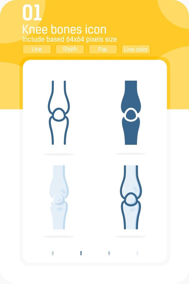 Plantilla de logotipo de ilustración de icono de vector de huesos de rodilla aislada sobre fondo blanco. hueso, articulación, rodilla, fémur, pierna, rótula, icono de columna vertebral con varios estilos para diseño web, logotipo, interfaz de usuario, ux y aplicaciones móviles