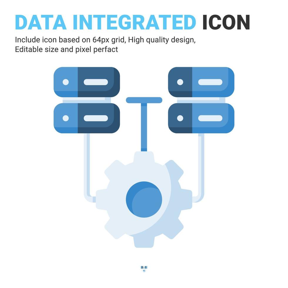 vector de icono integrado de datos con estilo de color plano aislado sobre fondo blanco. ilustración vectorial símbolo de signo de base de datos concepto de icono digital, logotipo, industria, tecnología, aplicaciones, web y proyecto