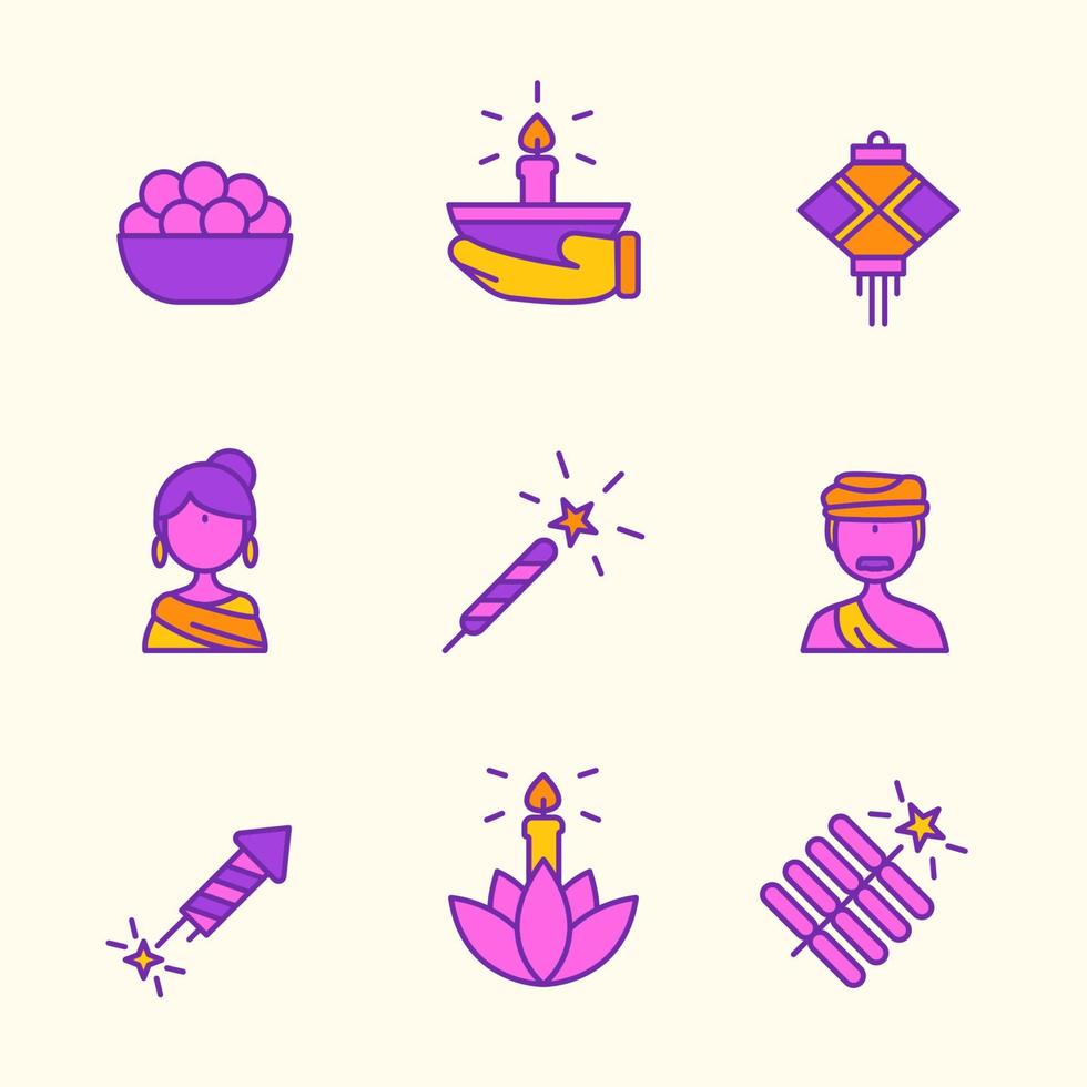 conjunto de iconos de diwali vector