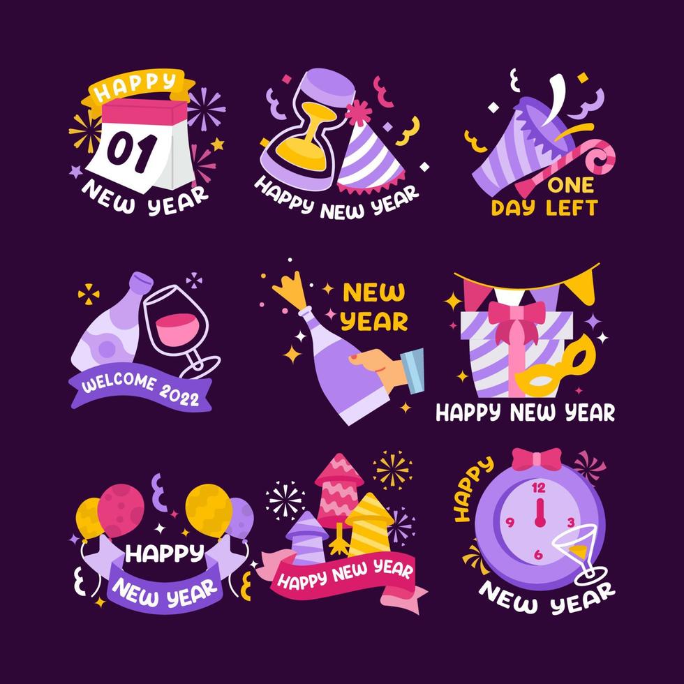 Set of New Year Cute Style Collection vector