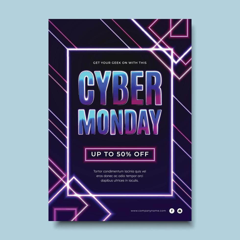 cartel de venta de cyber monday en estilo neón vector