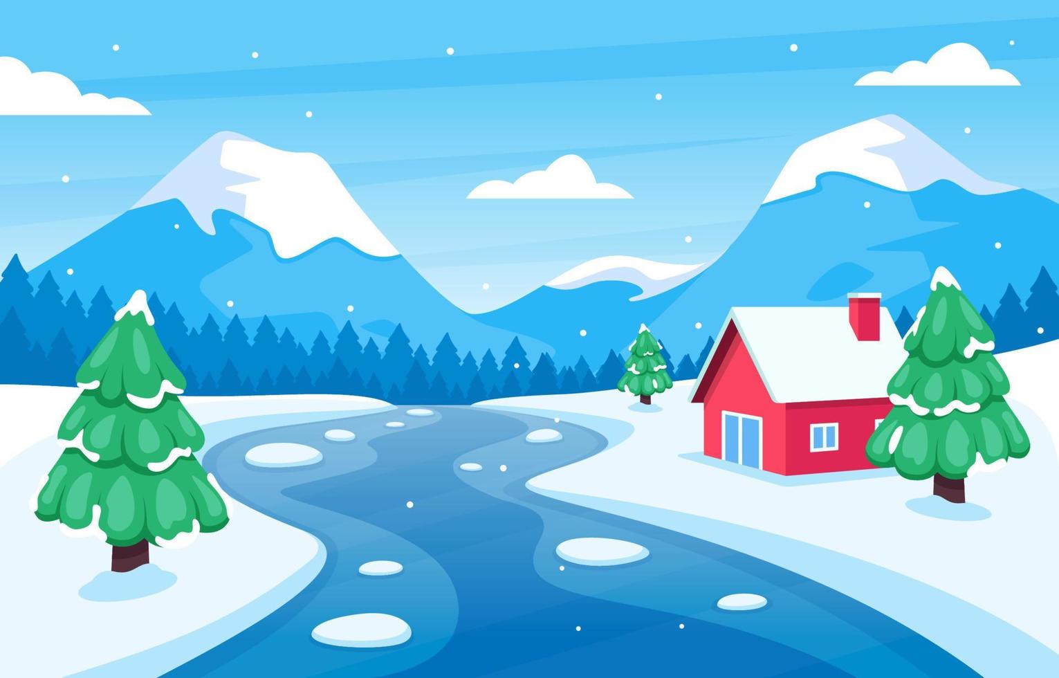 Landscape Outdoor View with Mountain in Winter Season vector