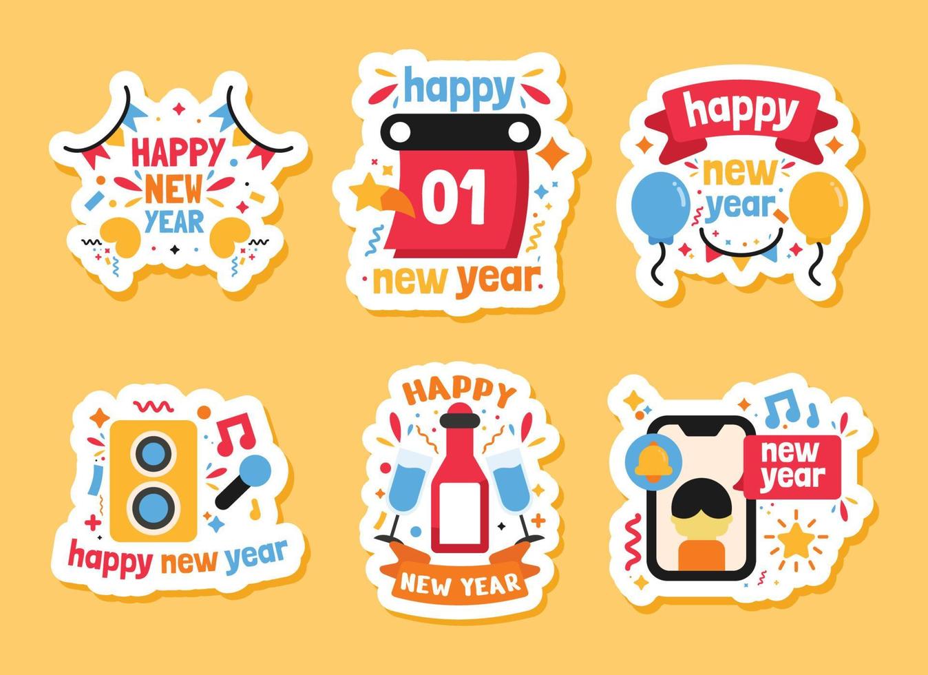 Colorful New Year Sticker Pack vector