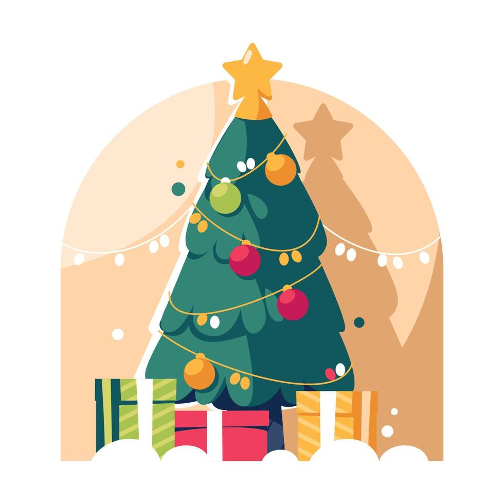 Decorated Christmas Tree With Gift Boxes vector