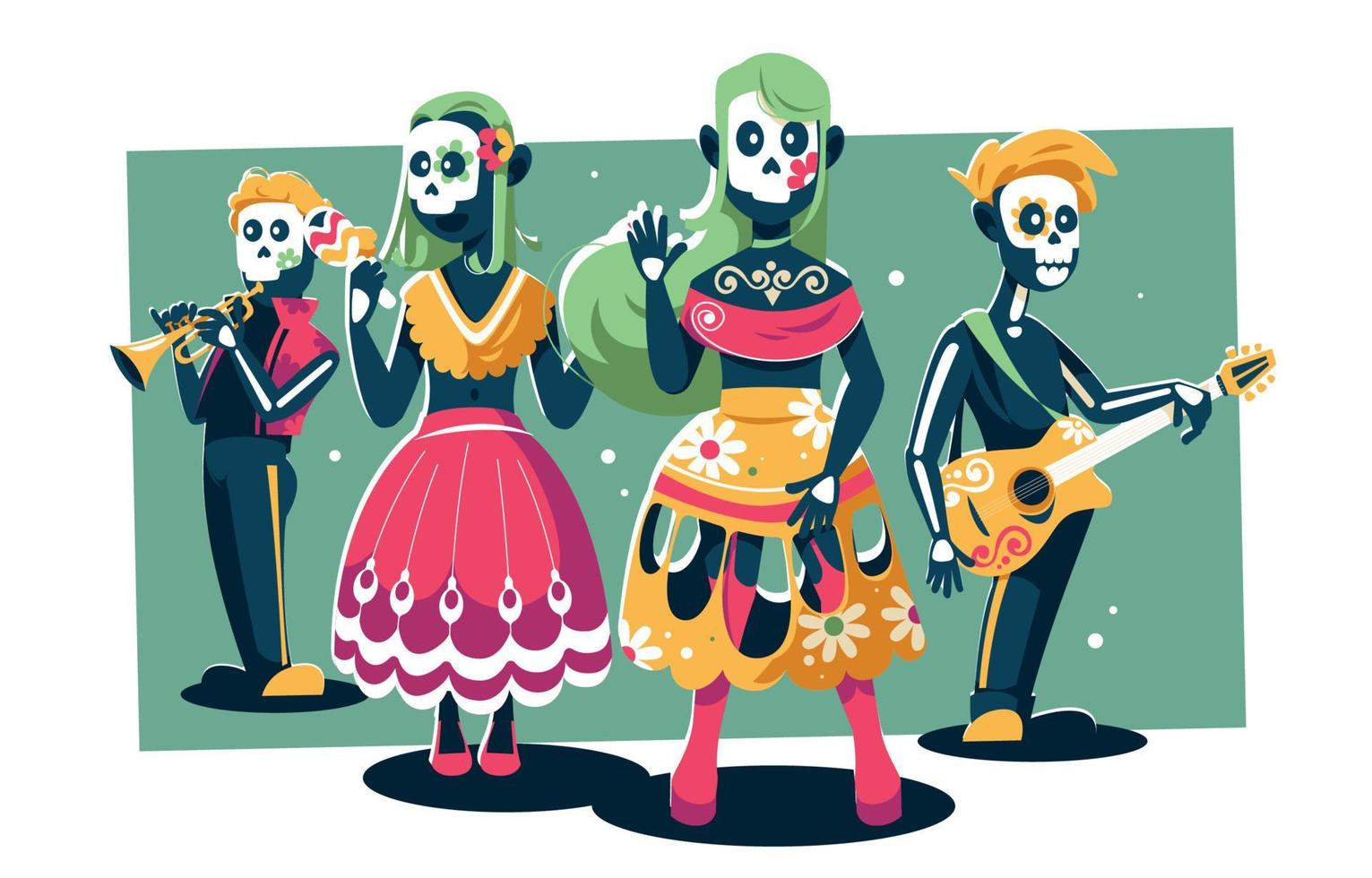 colorido conjunto de caracteres de dia de los muertos vector