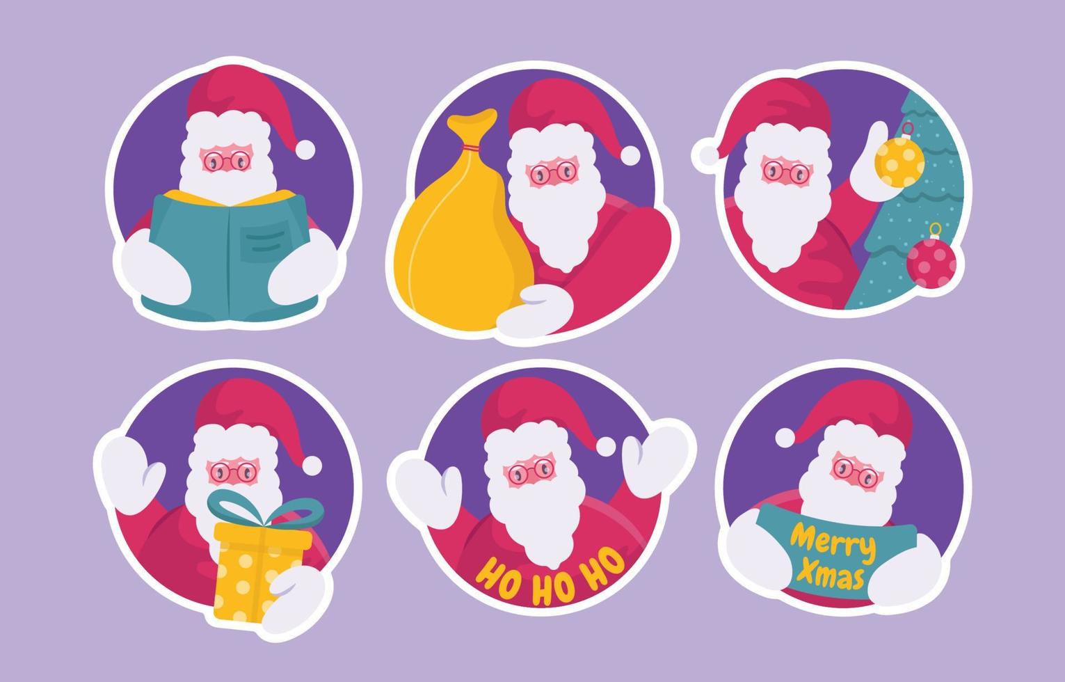 conjunto de plantillas de pegatinas de santa claus vector