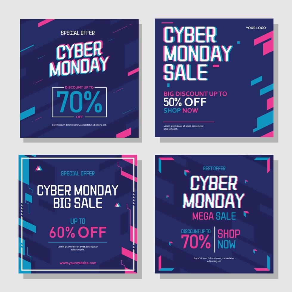 conjunto de publicaciones de redes sociales de cyber monday vector