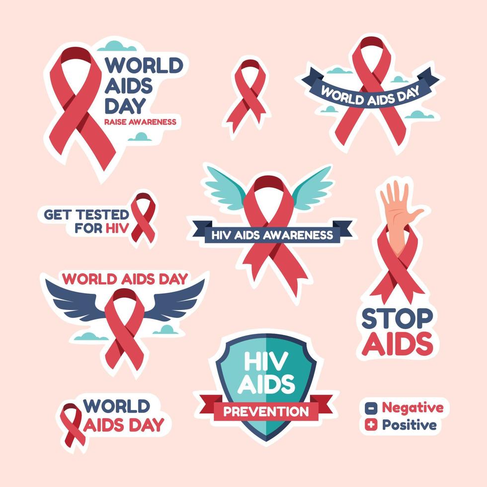 World AIDS Day Awareness Sticker Set vector