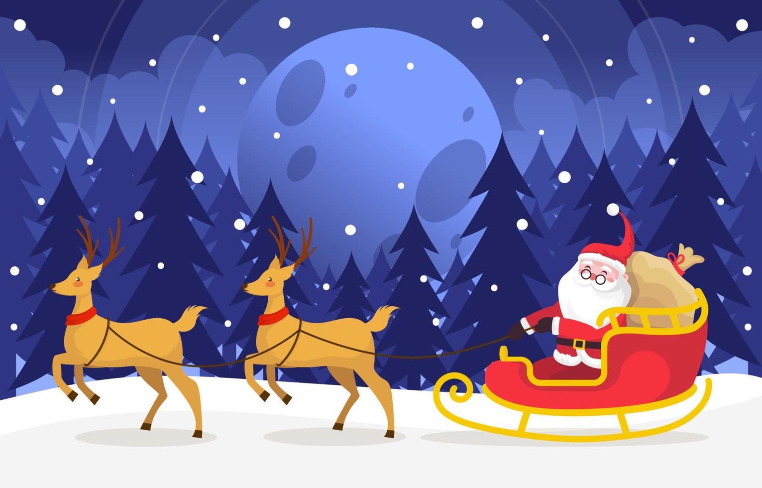 Santa in a Sledge on Christmas Night vector