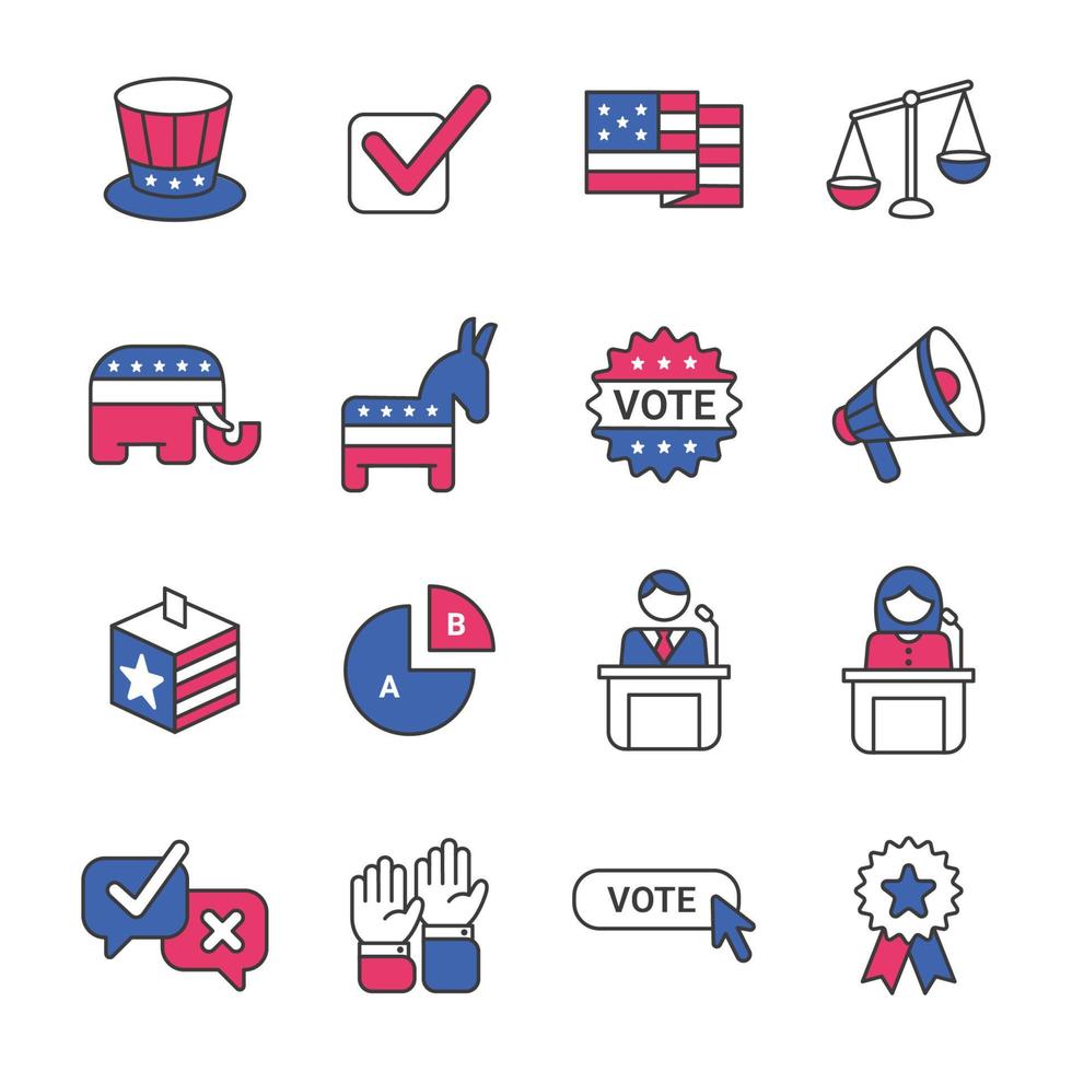 conjunto de iconos de línea electoral de Estados Unidos vector