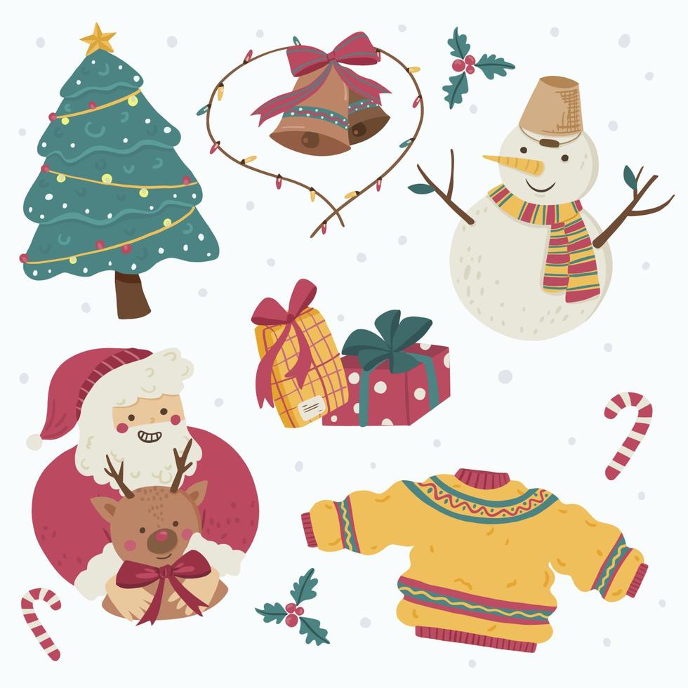 Hand Drawn Flat Christmas Items Set vector