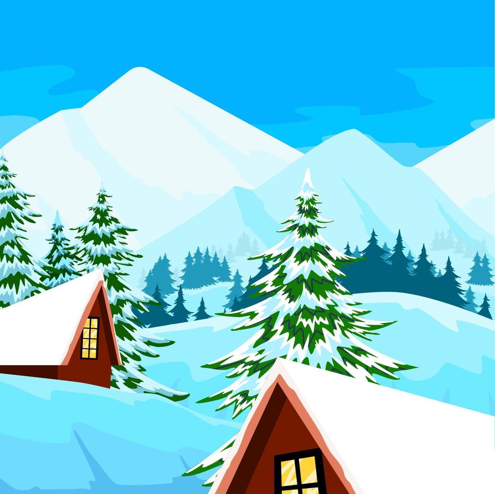 pueblo tranquilo en un paisaje montañoso nevado vector