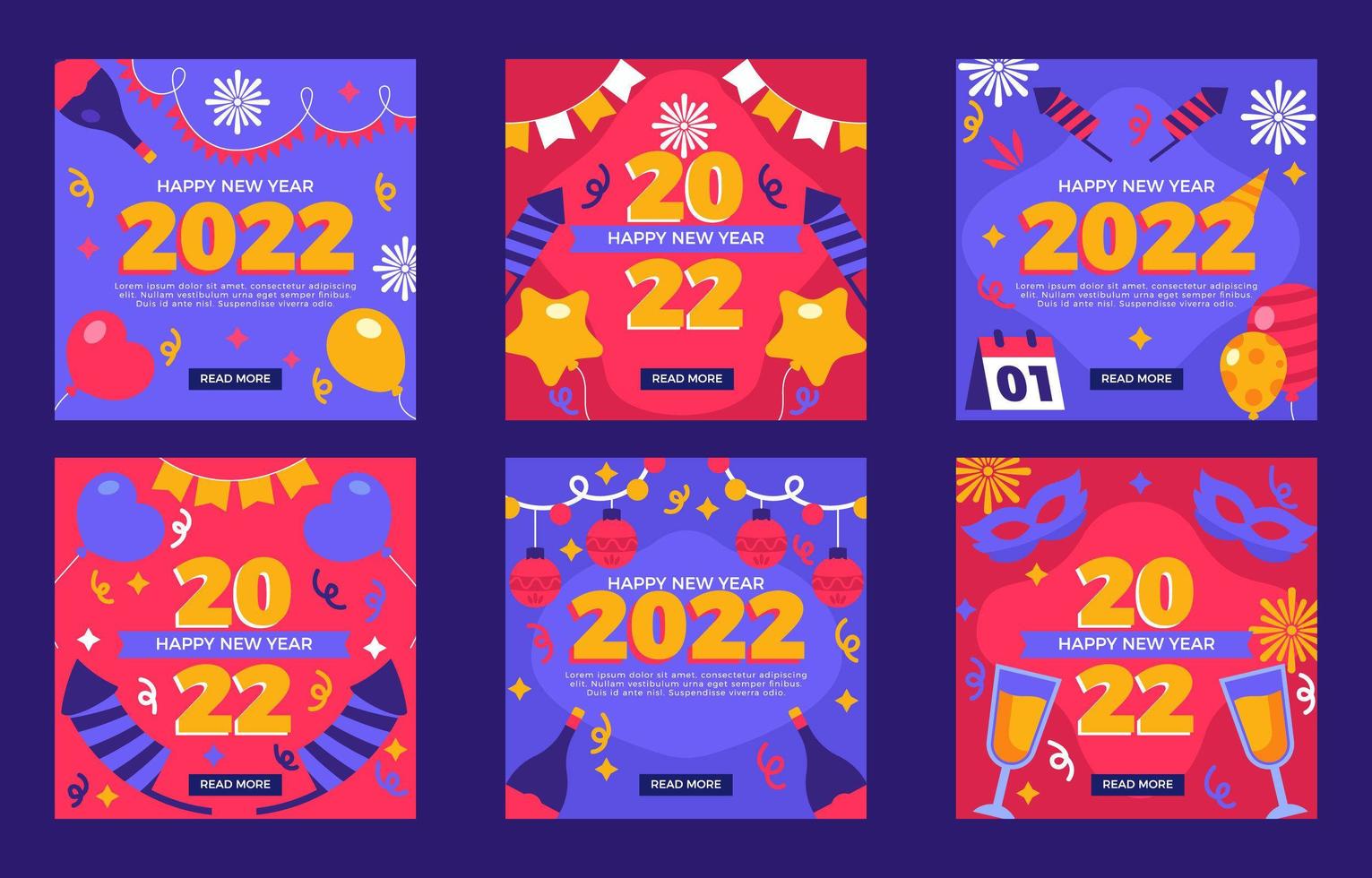 Set of Decorative New Year Festivity for Social Media vector