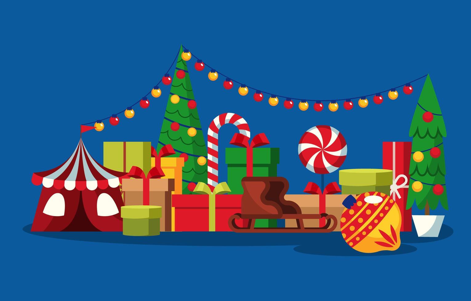 So Many Christmas Gifts for Kids in the Playground vector