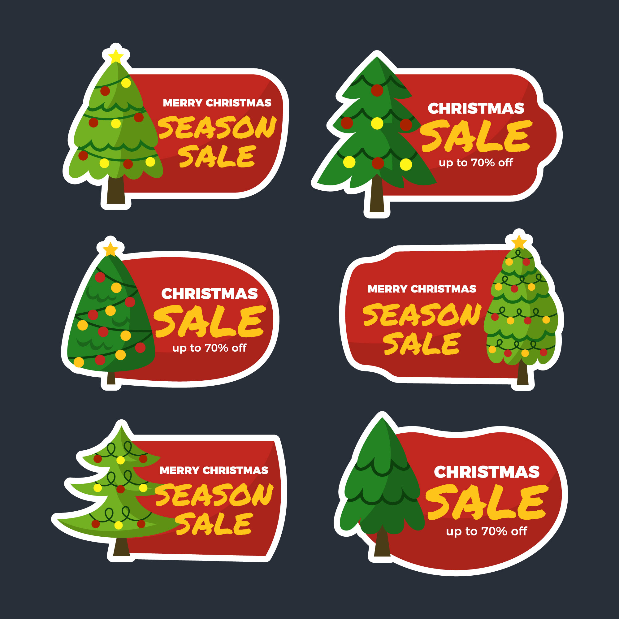 Various Shape of Christmas Tree Stickers 3549901 Vector Art at Vecteezy