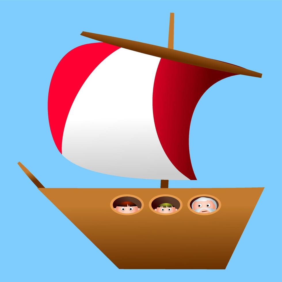 dibujos animados de aventura de barco de madera antigua vector
