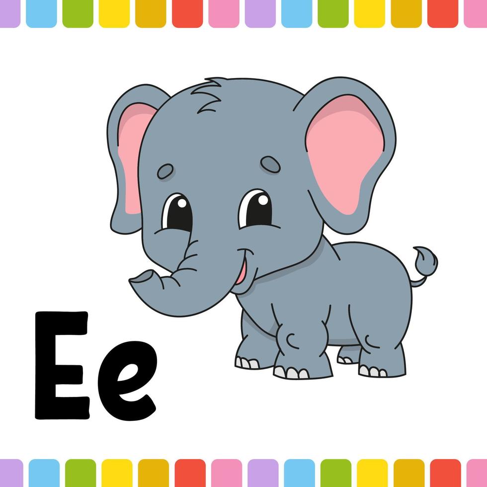 Animal alphabet. Zoo ABC. Cartoon cute animals isolated on white background. For kids education. Learning letters. Vector illustration.