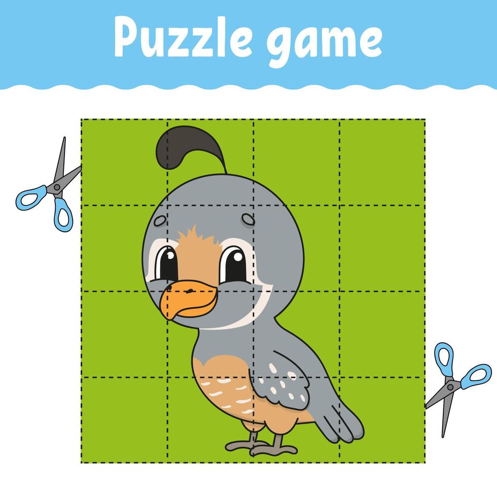 Puzzle game for kids . Education developing worksheet. Learning game for children. Activity page. For toddler. Riddle for preschool. Simple flat isolated vector illustration in cute cartoon style.