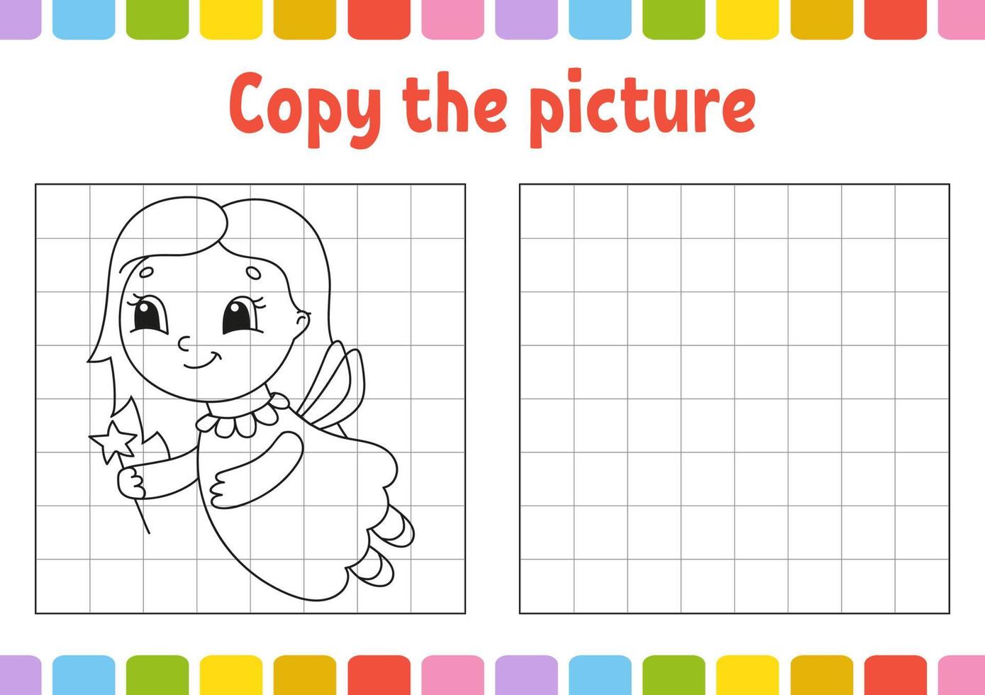 Copy the picture. Coloring book pages for kids. Education developing worksheet. Game for children. Handwriting practice. Cute cartoon vector illustration.