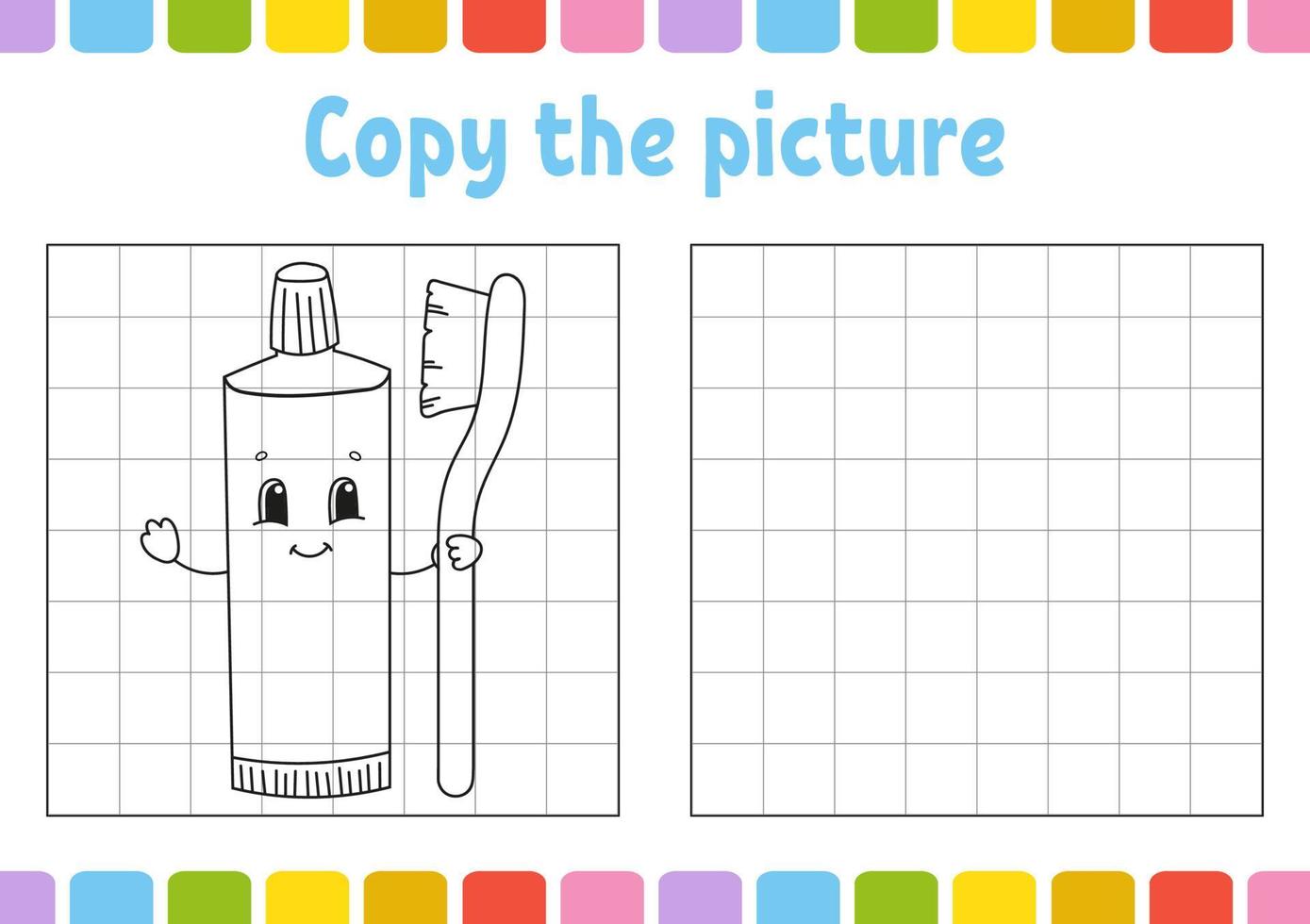 Copy the picture. Coloring book pages for kids. Education developing worksheet. Game for children. Handwriting practice. Cute cartoon vector illustration.