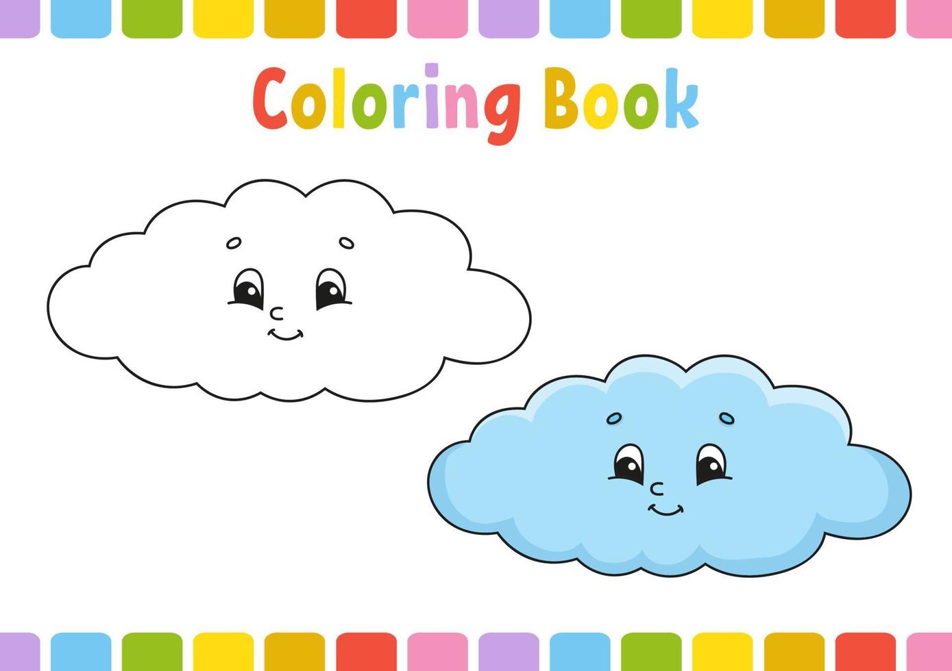 nube. libro para colorear para niños. carácter alegre. ilustración vectorial. estilo de dibujos animados lindo. dibujado a mano. página de fantasía para niños. aislado sobre fondo blanco. vector