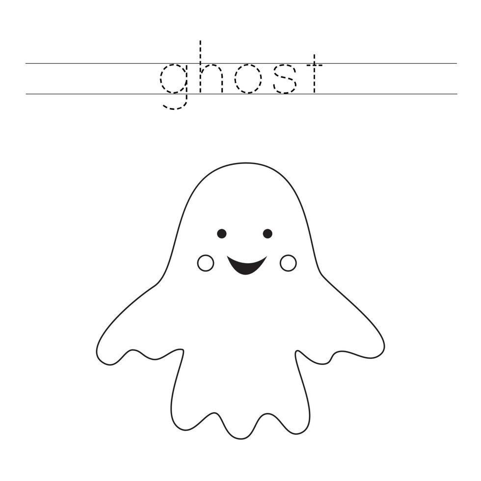 Trace the letters and color ghost. Handwriting practice for kids. vector