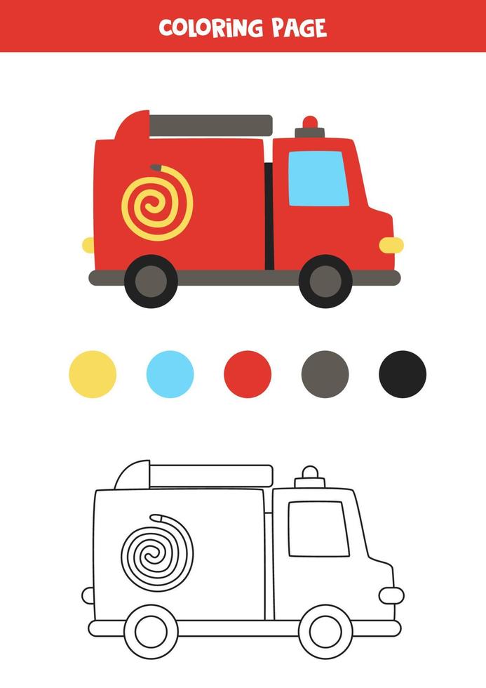 camión de bomberos de dibujos animados lindo de color. hoja de trabajo para  niños. 3550322 Vector en Vecteezy