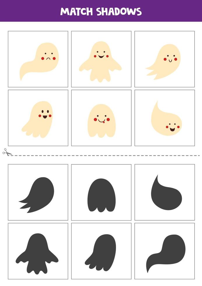 Find shadows of cute Halloween ghosts. Cards for kids. vector