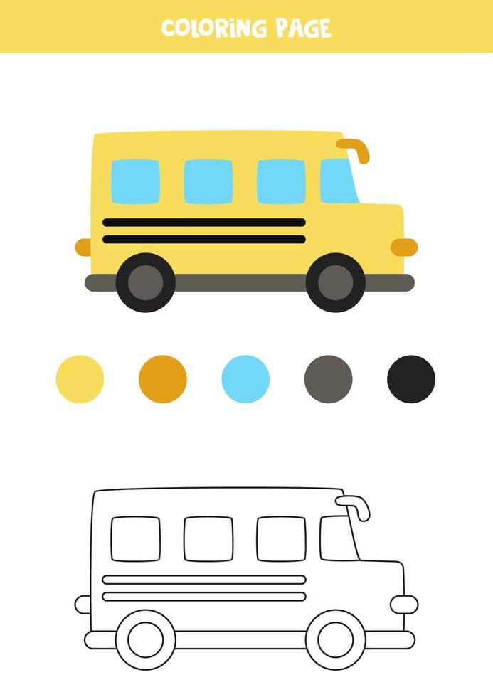 autobús escolar de dibujos animados en color. hoja de trabajo para niños. vector