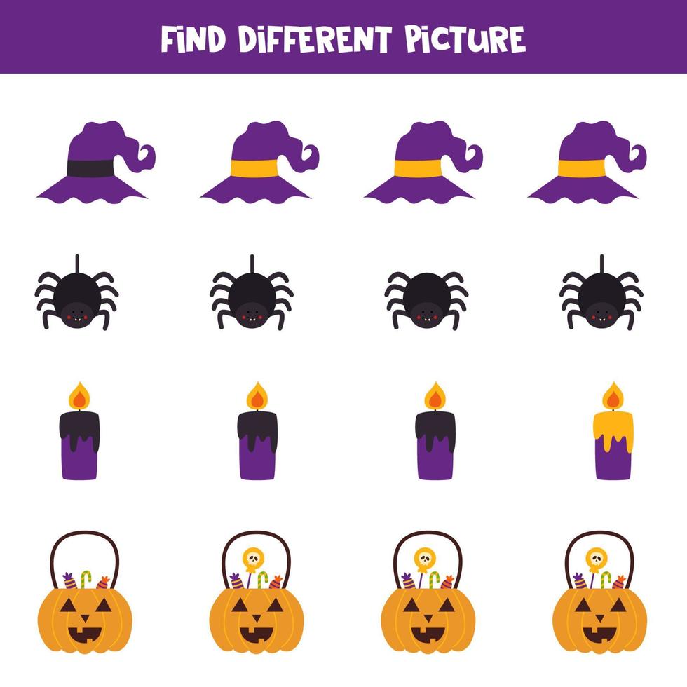 Find Halloween picture which is different from others. Worksheet for kids. vector