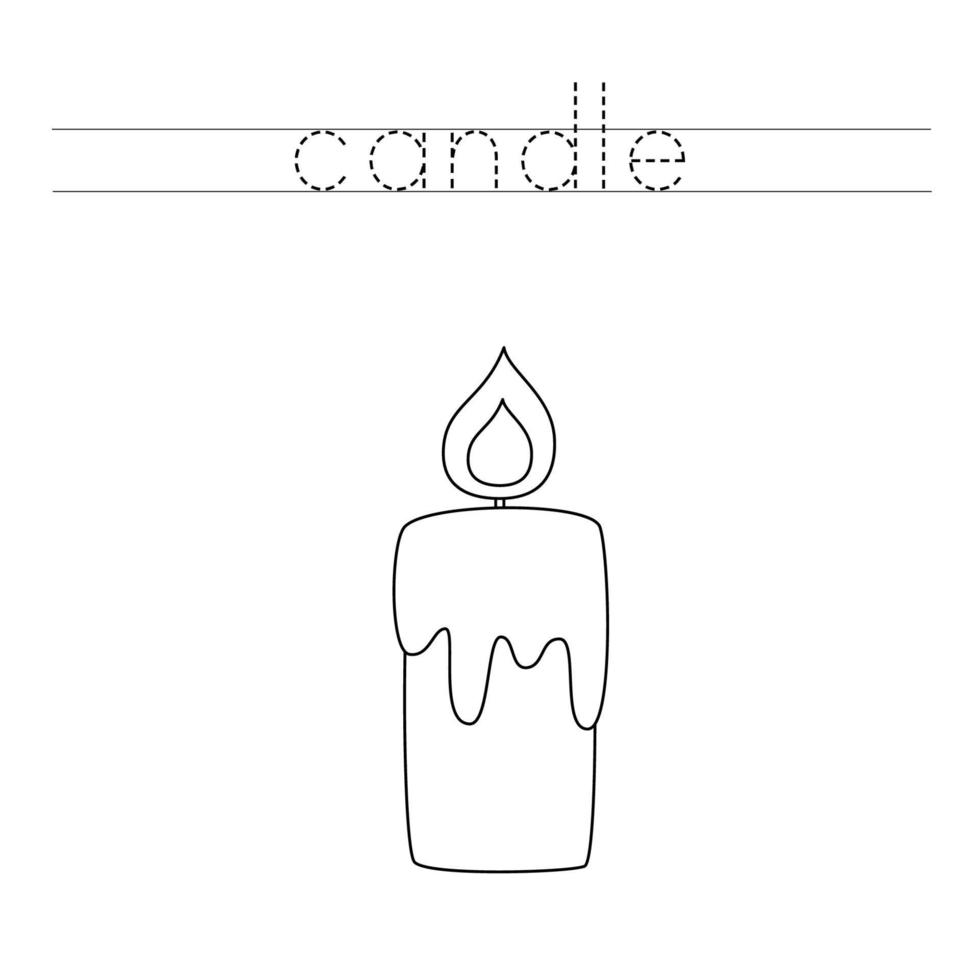 Trace the letters and color candle. Handwriting practice for kids. vector
