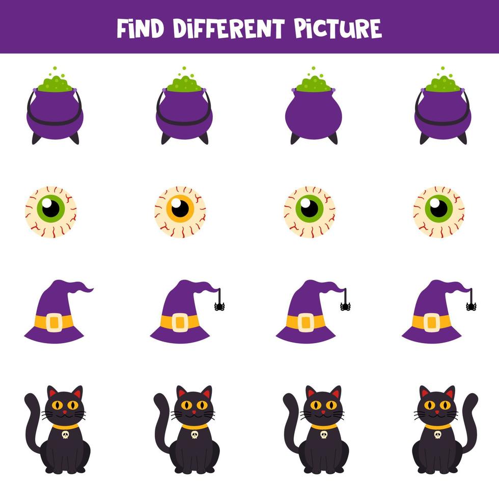 Find Halloween picture which is different from others. Worksheet for kids. vector