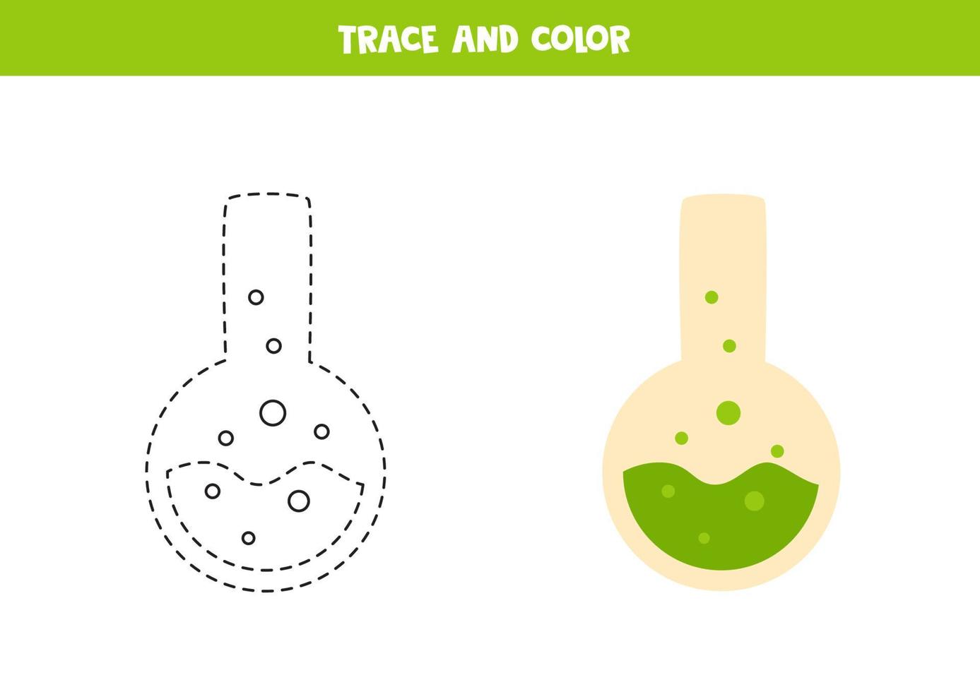 Trace and color cartoon potion. Worksheet for kids. vector