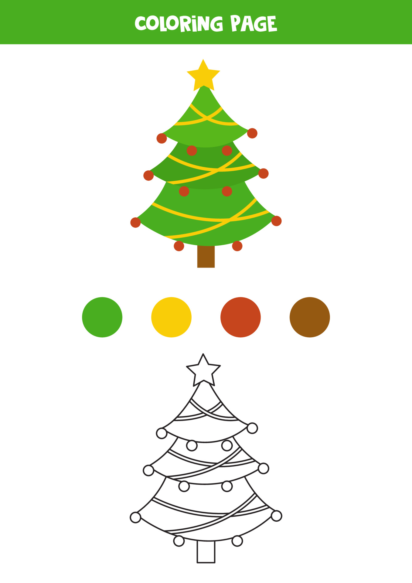 Color cute cartoon Christmas tree. Worksheet for kids. 3550369 Vector Art  at Vecteezy