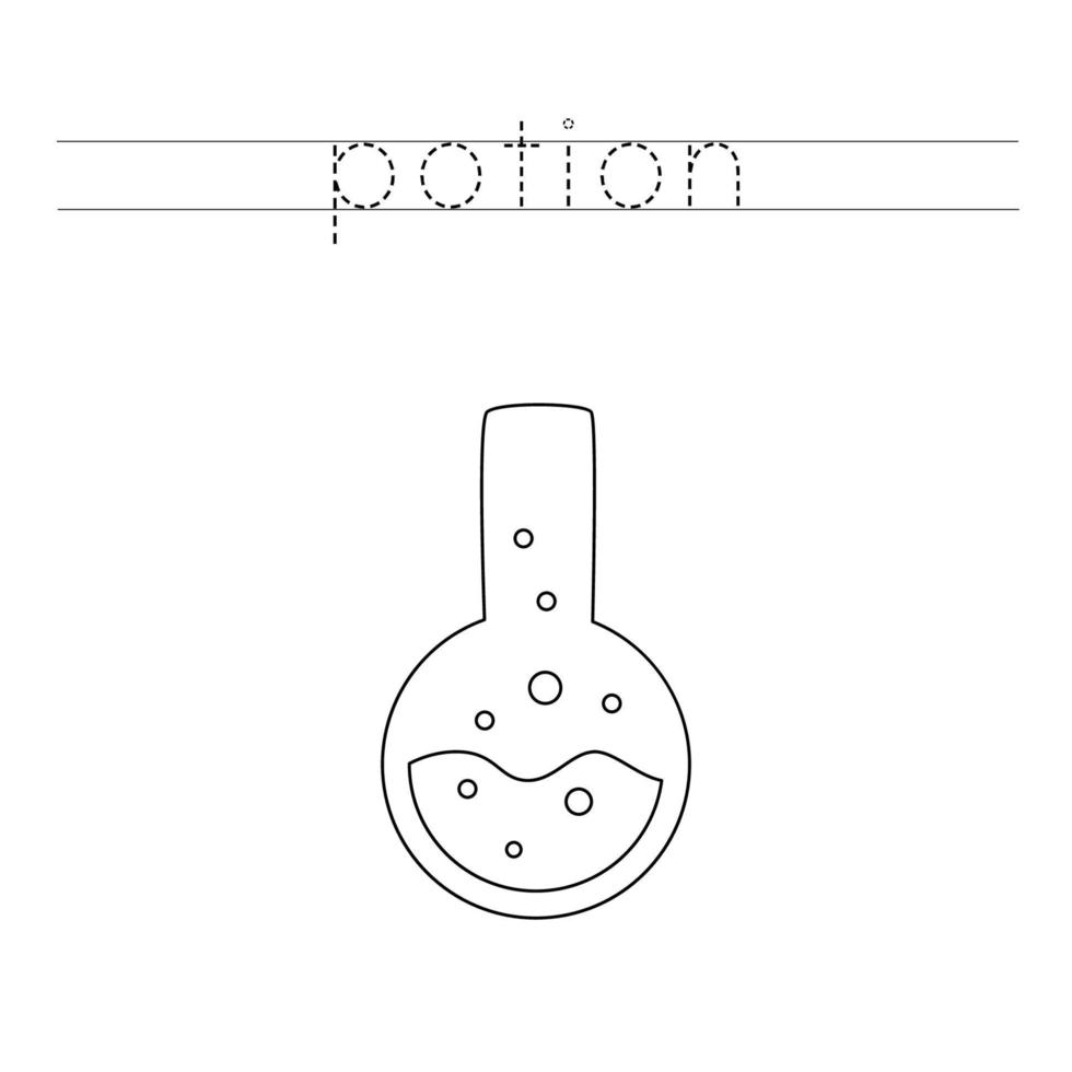 Trace the letters and color potion. Handwriting practice for kids. vector