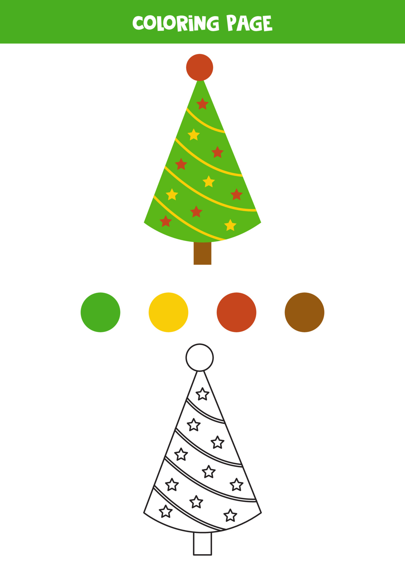 color-cute-cartoon-christmas-tree-worksheet-for-kids-3550378-vector