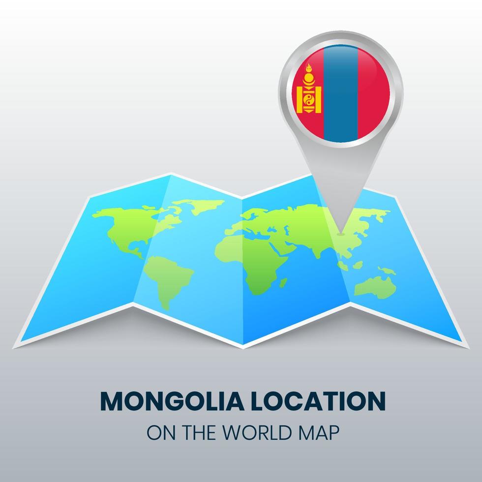 icono de ubicación de mongolia en el mapa mundial, icono de pin redondo de mongolia vector