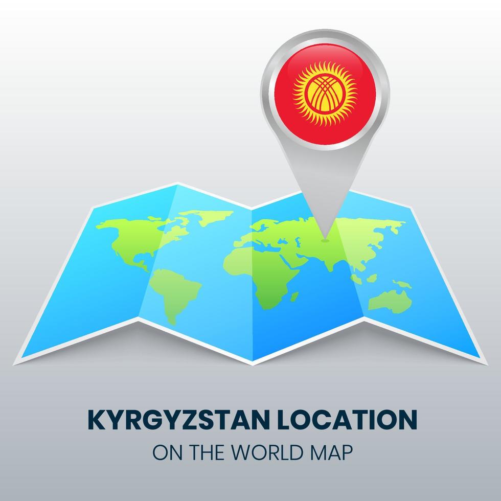 icono de ubicación de Kirguistán en el mapa mundial, icono de pin redondo de Kirguistán vector