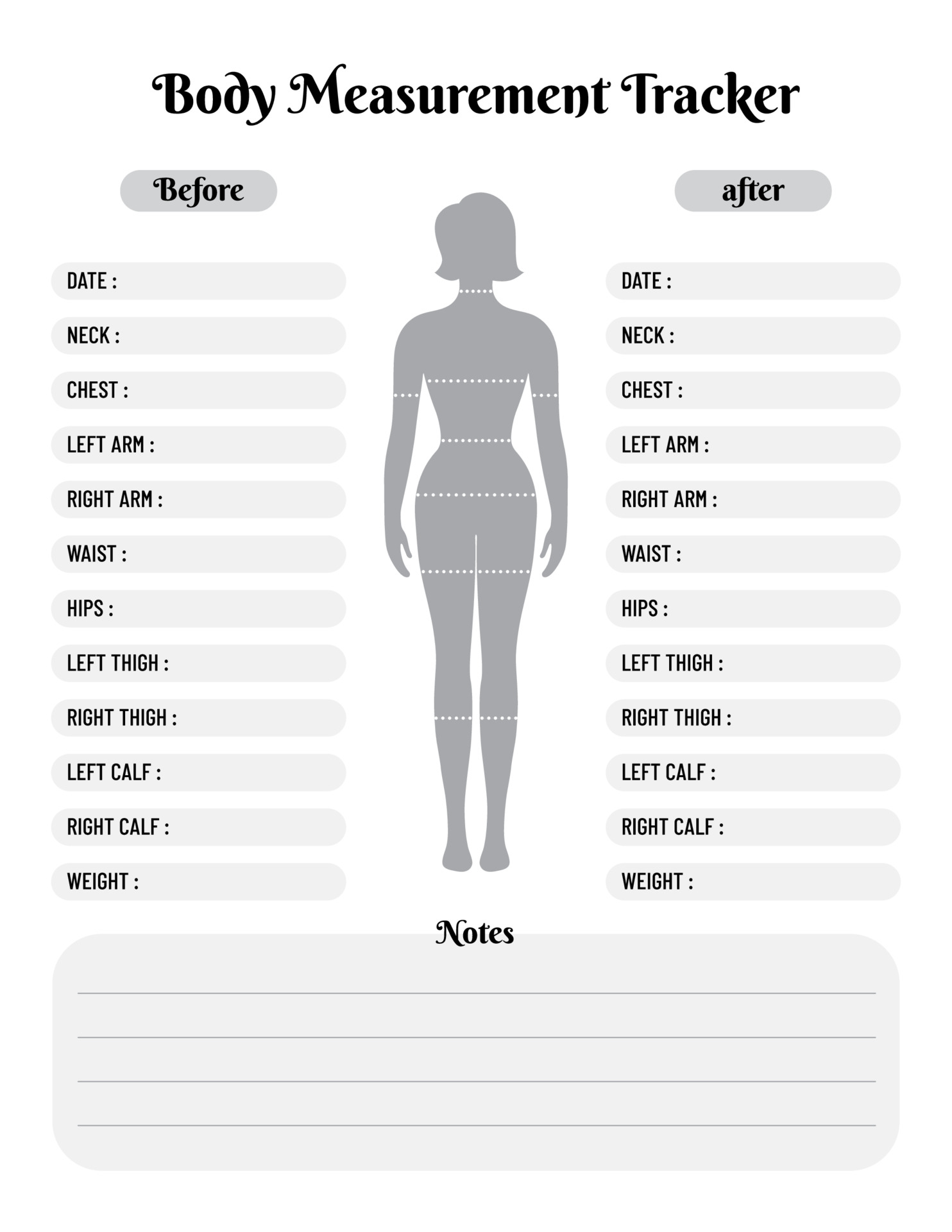 Body measurement tracker for women, weight loss tracker 8731659 Vector Art  at Vecteezy