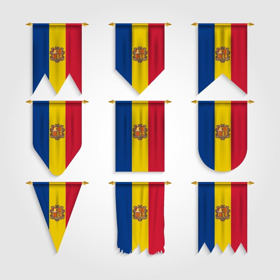 Andorra flag in different shapes, Flag of Andorra in various shapes vector