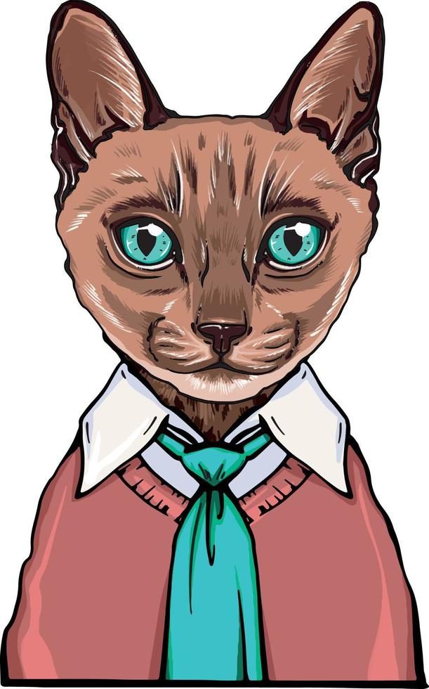 Siamese cat. Portrait of office cat in a shirt and vest vector