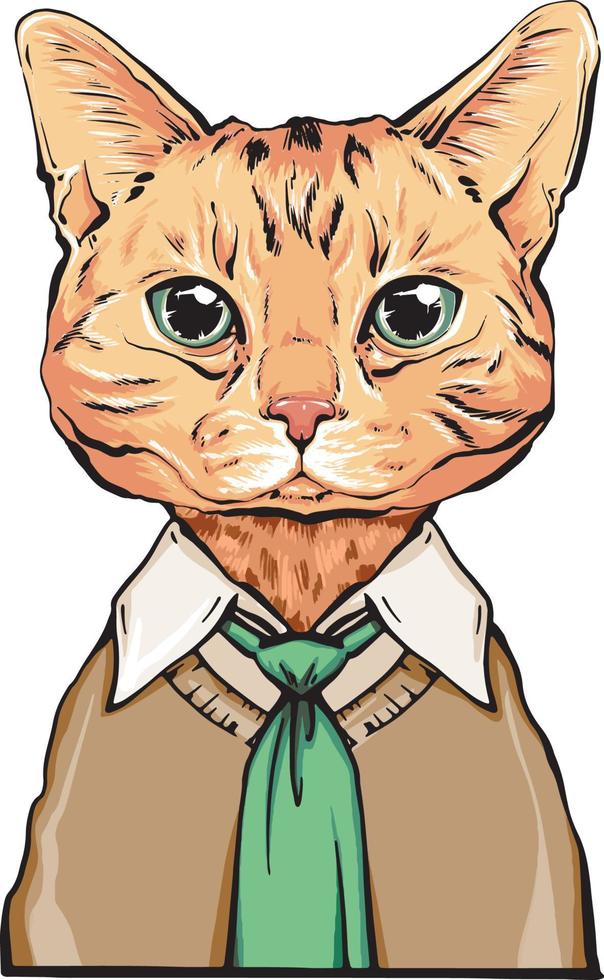 Scottish cat. Portrait of office cat in a shirt and vest vector