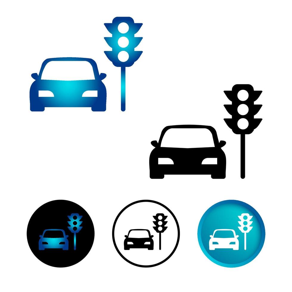 Abstract Car Stopped at Traffic Lights Icon Set vector