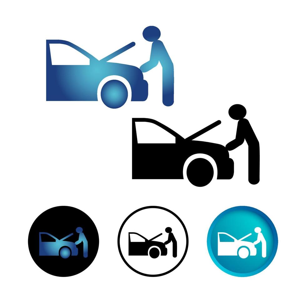 Hombre abstracto reparando conjunto de iconos de coche vector