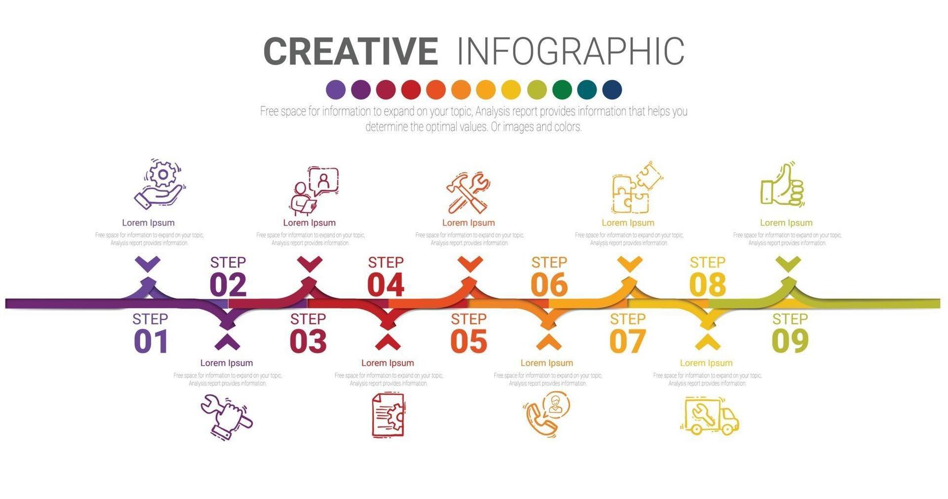 Abstract infographics number options template with 9 steps. vector