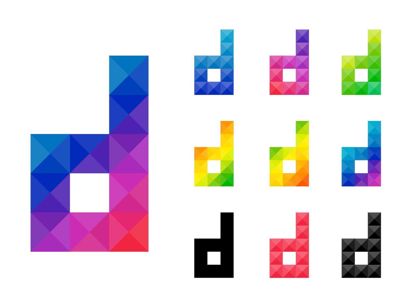 Set of colorful alphabet small letter d 3D icon logo vector